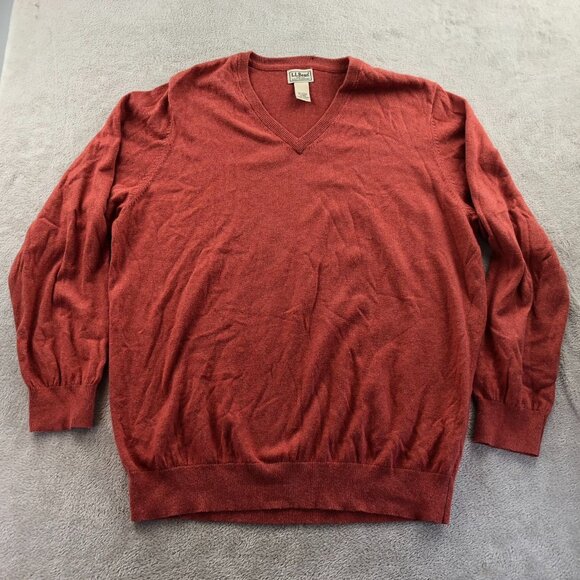 L.L.Bean Mens Sweater Size XL Pullover Classic V-Neck Cashmere Blend Red Casual - Picture 9 of 12